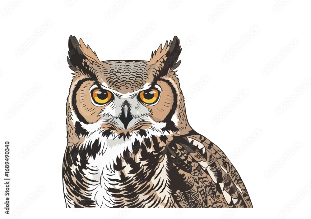 Obraz premium Great horned owl standing with a minimalist background for illustration concept 