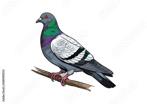 Pigeon perched on a branch with a minimalist background for illustration concept
