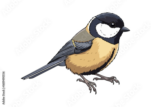 Charming great tit standing on a branch with a minimalist background for illustration concept