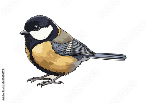 Charming great tit standing on a branch with a minimalist background for illustration concept