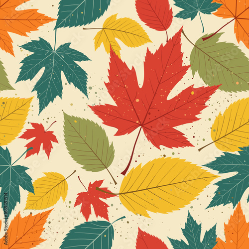 Vibrant autumn leaf pattern seamless background textures for seasonal design projects