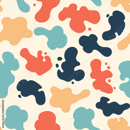 Vibrant abstract organic shapes pattern in creamy background with bold color splashes