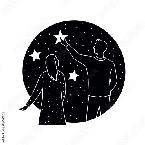 Couple Reaching for the Stars Under a Night Sky Full of Dreams