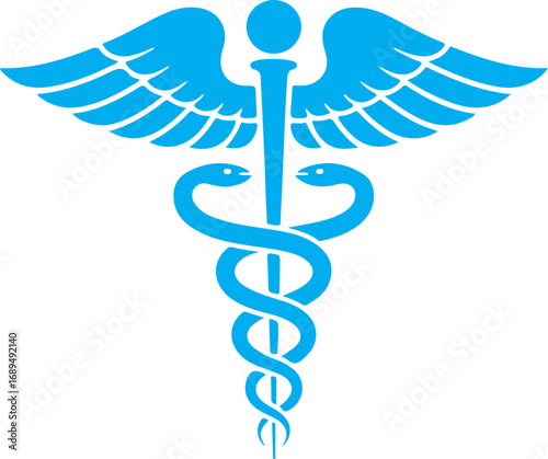 Caduceus Blue Symbol Hermes Icon Modern Healthcare and Wellness Logo