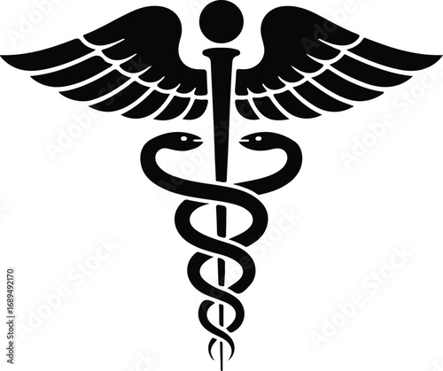 Caduceus  black Symbol Hermes Icon Modern Healthcare and Wellness Logo
