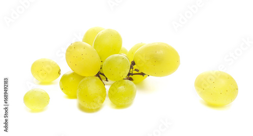Fresh white grapes isolated on background, side view