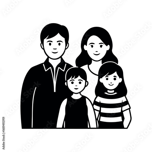 Vector illustration of a happy family portrait, parents with son and daughter