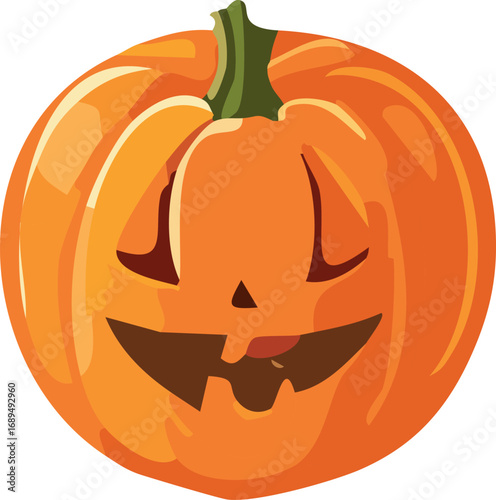 A cheerful, cartoon-style pumpkin with a carved face, ready for Halloween celebrations.