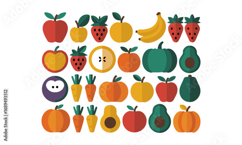 Fruits and Vegetables Modern Vector Icon Pack Colorful Flat Food Illustration, easily editable and scalable,