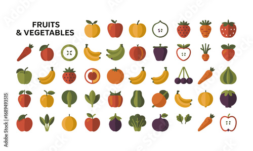 Fruits and Vegetables Modern Vector Icon Pack Colorful Flat Food Illustration, easily editable and scalable,