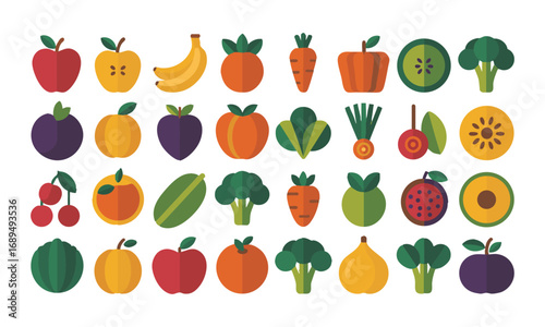 Fruits and Vegetables Modern Vector Icon Pack Colorful Flat Food Illustration, easily editable and scalable,