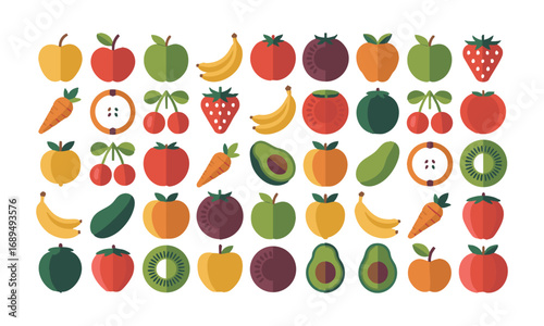 Fruits and Vegetables Modern Vector Icon Pack Colorful Flat Food Illustration, easily editable and scalable,