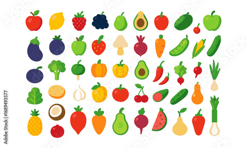 Fruits and Vegetables Modern Vector Icon Pack Colorful Flat Food Illustration, easily editable and scalable,