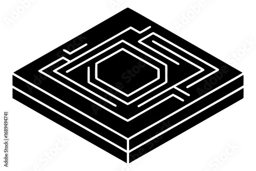 3D Maze Cube Icon – Symbol of Puzzle, Challenge, and Problem-Solving
