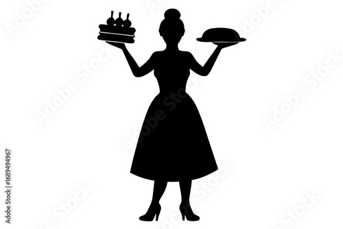 Waitress Holding Cake and Plate Icon – Symbol of Service, Catering, and Restaurant Hospitality