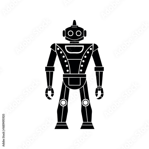 Retro Robot Design Silhouette with Distinct Features on White Background for Posters