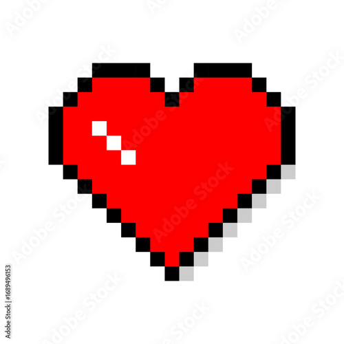 Red pixel heart, pixelated heart art icon illustration vector.