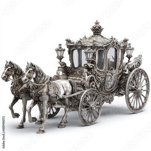 Silver horse drawn carriage intricate details of royal transport art and design history luxury artifact