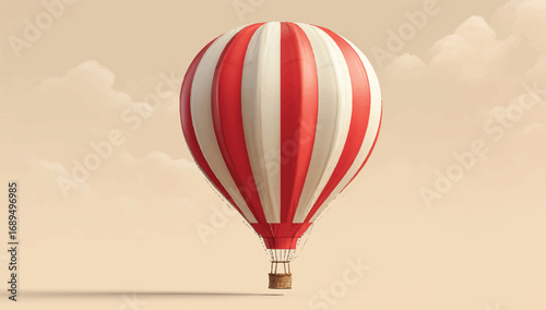 Striking Red and White Striped Hot Air Balloon Against a Soft Peach Sky Illustration Design