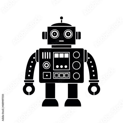 Retro styled robot with a boxy body and round shapes design