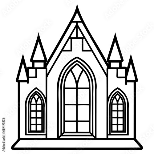 Gothic cathedral building line art illustration