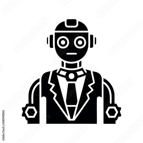 Elegant robot wearing a suit and tie, symbolizing artificial intelligence in business