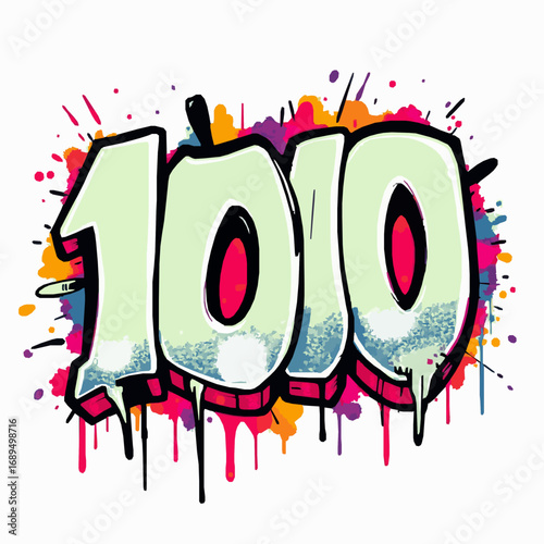 Graffiti art numbers 1010 with light green and pink colors and paint splatters and drips on white background