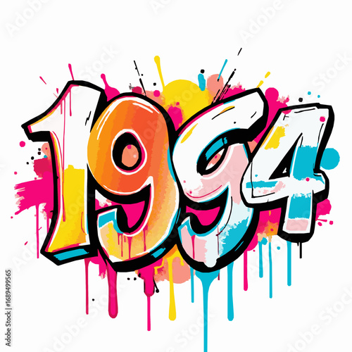 Graffiti numbers 1994 with a mix of vibrant colors and paint splatters and drips year vintage