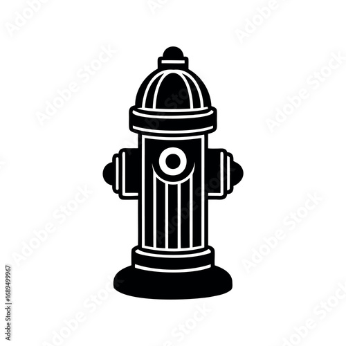 Stylized minimalist black and white illustration of a vintage fire hydrant design