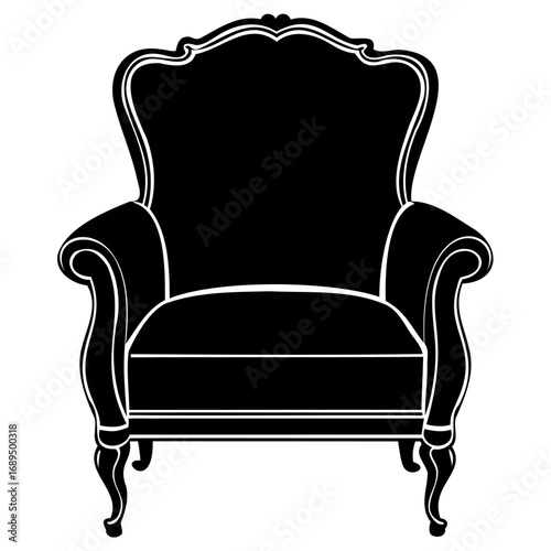 Elegant victorian style armchair silhouette in black and white