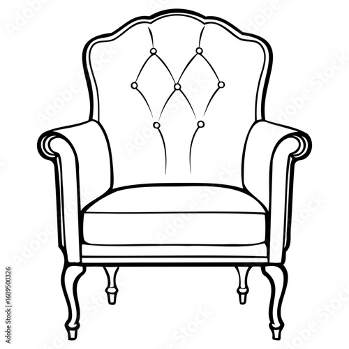 Elegant tufted armchair with carved wooden legs and classic upholstery