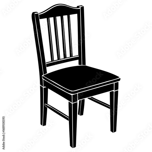 Black wooden dining chair with vertical slats and padded seat, classic design