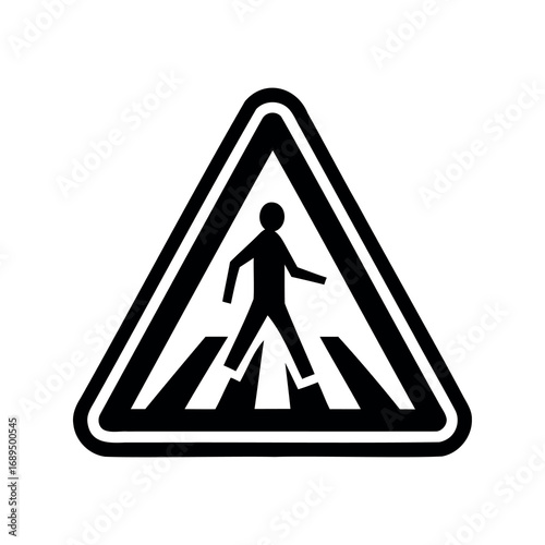 Simple black and white pedestrian crossing sign, a necessary safety icon