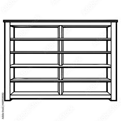 Minimalist black and white wireframe dresser with eight drawers