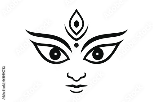 Vector illustration of goddess Durga face with expressive eyes and traditional decorative design for Durga Puja festival isolated on transparent background