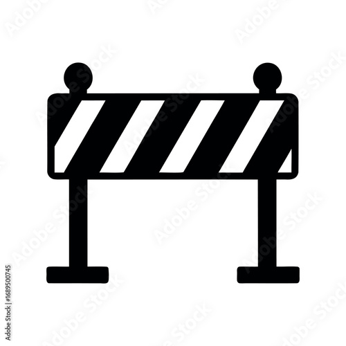 Road construction barrier with diagonal stripes and sphere on top icon