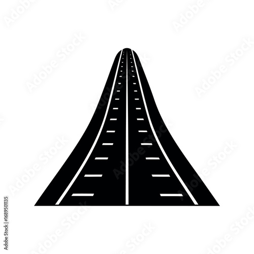 A simplistic black and white depiction of a road leading into the distance