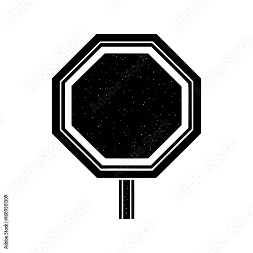 Geometric octagon traffic stop sign in stark black and white style