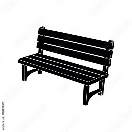 Black and white illustration of a traditional park bench, ideal for relaxation