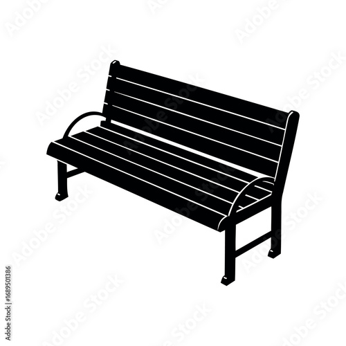 Black and white line drawing of park bench on a white background