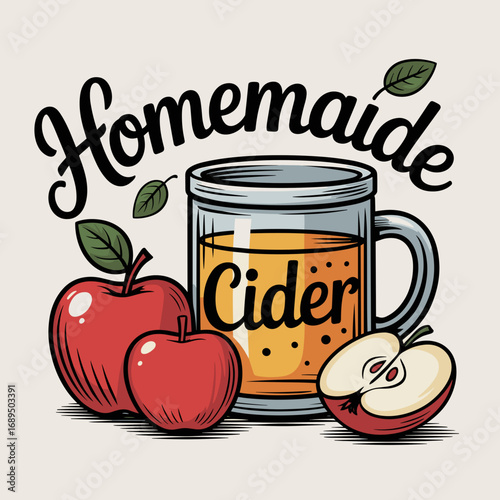Homemade Cider Jar with Fresh Apples