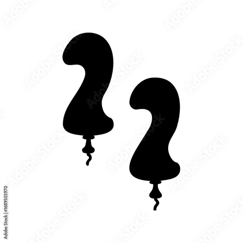 Two Silhouetted Balloon Shapes Floating Isolated Against a White Background