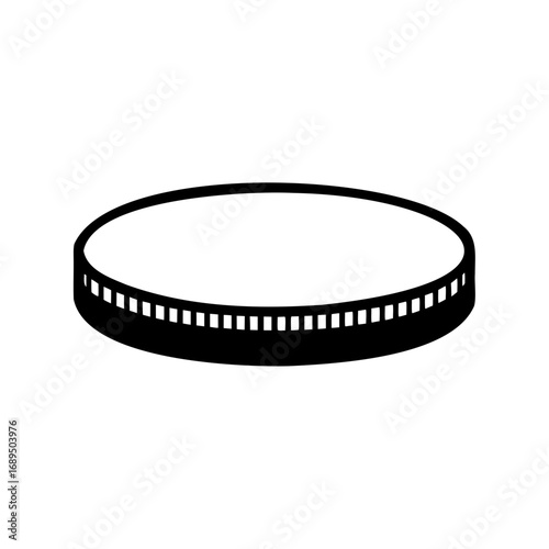 Isometric perspective view of a black circular platform with a geometric pattern