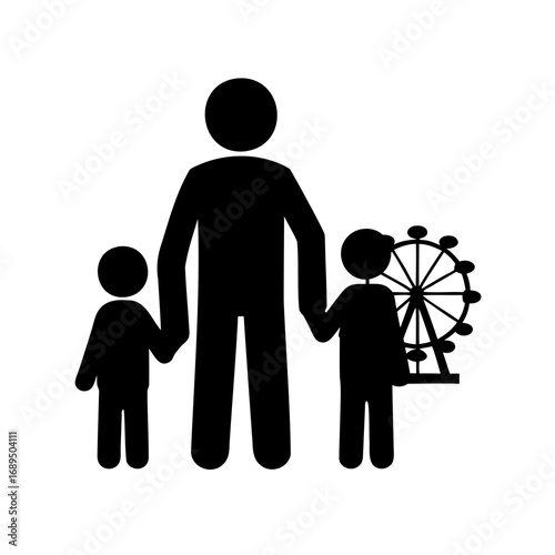 Family enjoying an outing at the fair with a large Ferris wheel