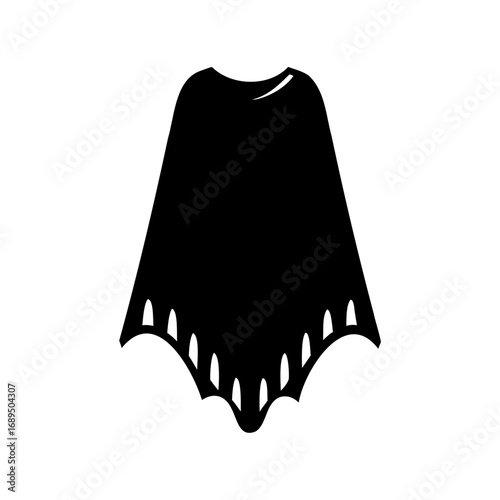 Simple black silhouette of a poncho with scalloped bottom edge design