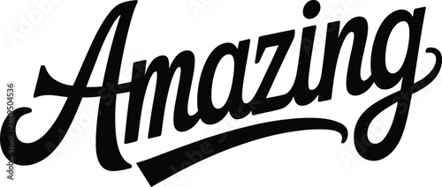 Bold and stylish black script word amazing on a clean white background