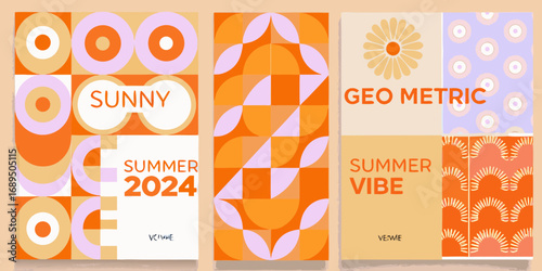 Modern geometric summer 2024 designs with sunny vibe and retro patterns