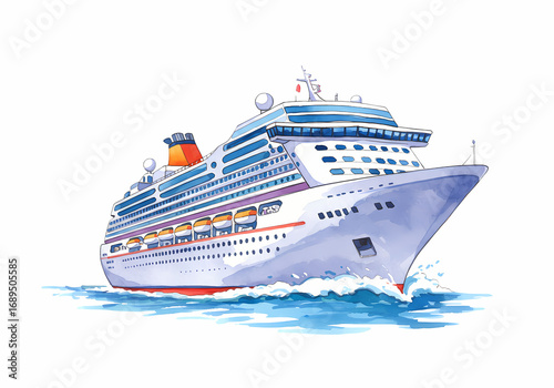 Luxury Cruise Ship: Watercolor Painting of Ocean Liner Vessel