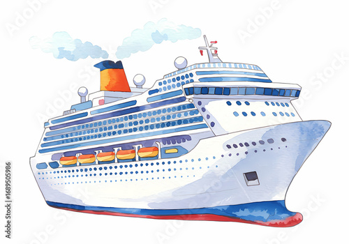 Cruise Ship Illustration: Watercolor Painting of a Luxury Ocean Liner