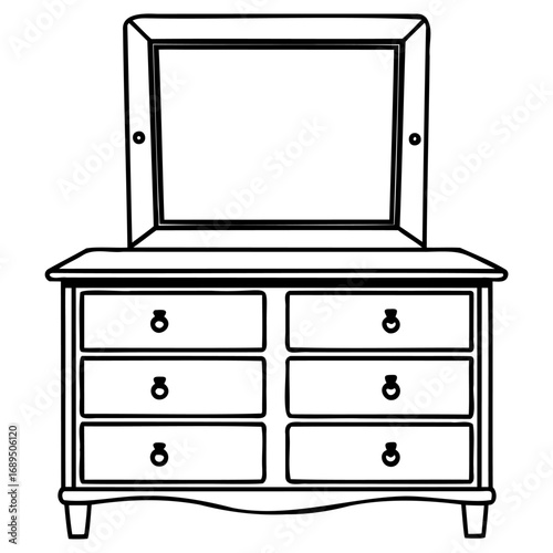 Vintage wooden dresser with mirror and six drawers